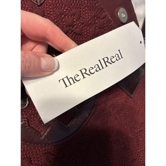 Tory Burch Authentic Solid Burgundy Wine Red Tote Bag Leather Nylon - Picture 10 of 10